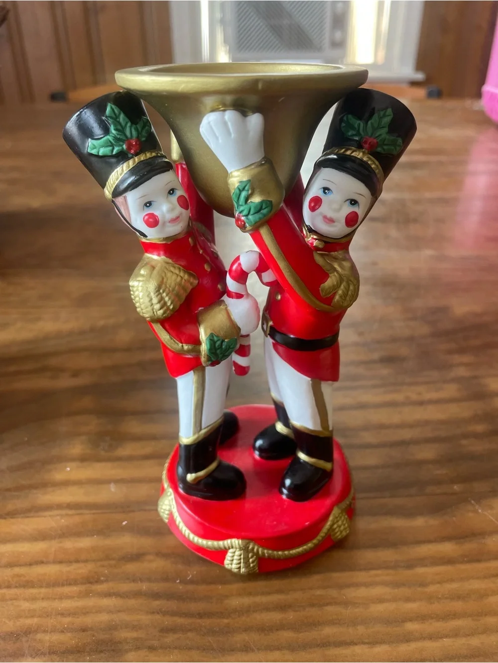 Vintage Christmas Ceramic Toy Soldier Tapestry Candle Holder festive beautiful
